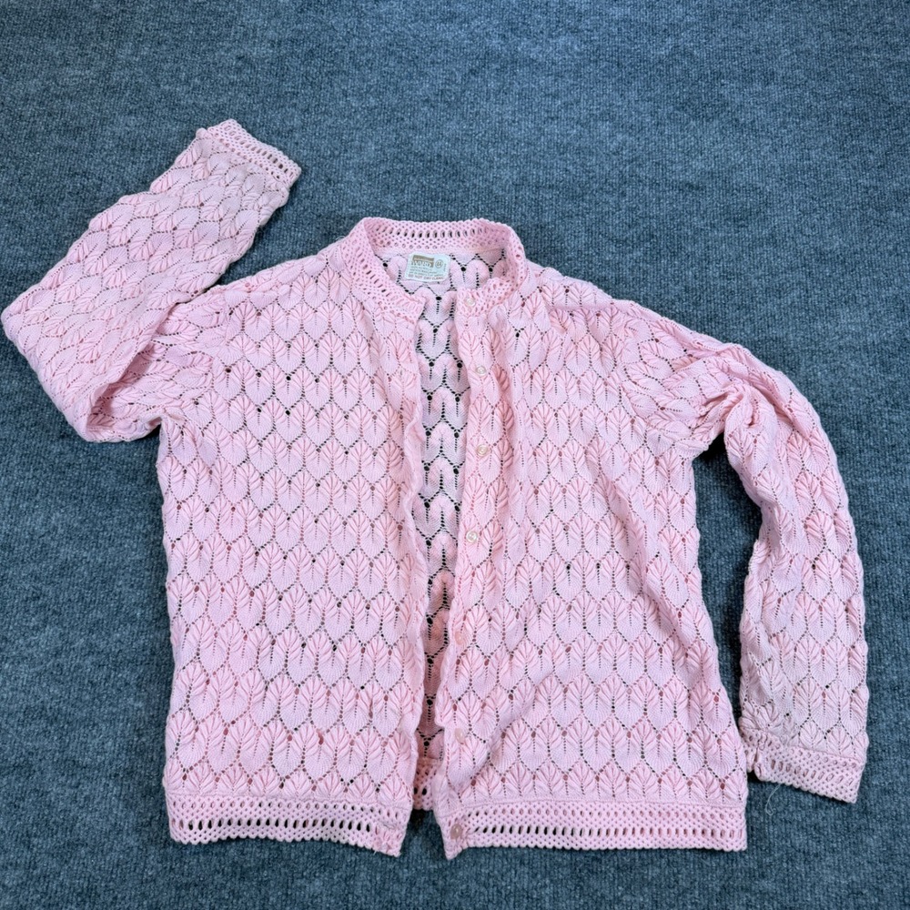 Coquette Balletcore Vintage Montgomery Ward Pink Pointelle Knit Cardigan Japan M